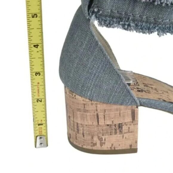 G By Guess Frayed  Denim Sandal Heel Chunky Cork Heel Open Toe Size 8.5 - Picture 13 of 16